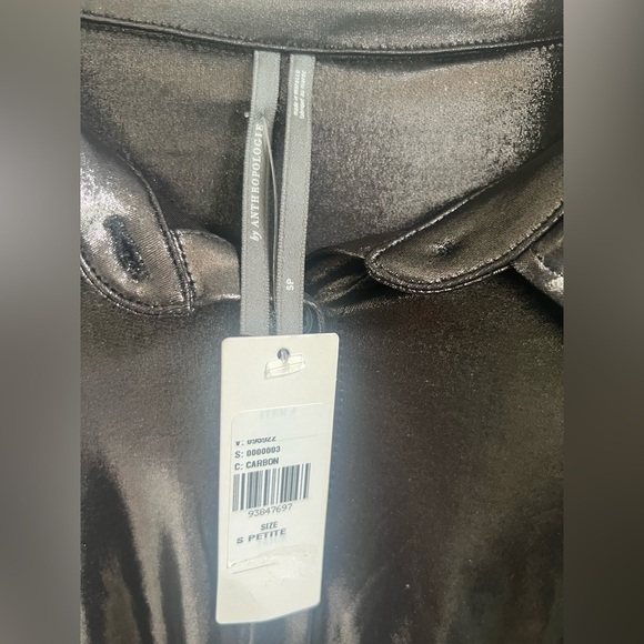 NWT new SP small petite Anthropologie shine button down shirt carbon gunmetal - Picture 6 of 17